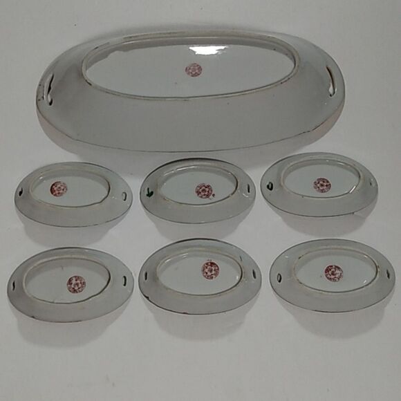 Vintage Handpainted Lusterware Celery Tray & Salts Made in Japan - Picture 12 of 12